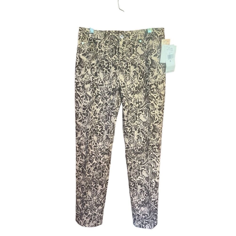 Options Garfield & Marks Printed Beige/Brown Pants Sz 6 NWT